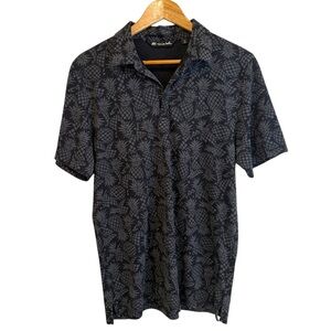 Travis Mathew Black and Gray Pineapple Patterned Polo Golf Shirt Size Medium